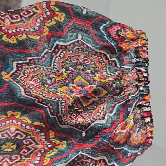 {LOFT} Womens Tapestry Ruffle Split Neck Blouse - Size XL - Picture 6 of 15